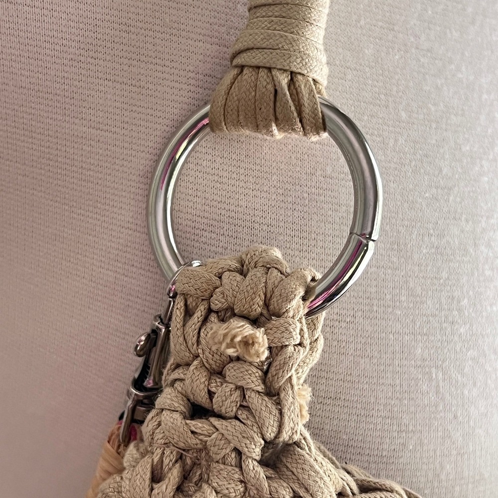 Emma Rose Crochet Straw Summer Handbag Bag Tan Medallion Boho Summer Tassel - Picture 5 of 16